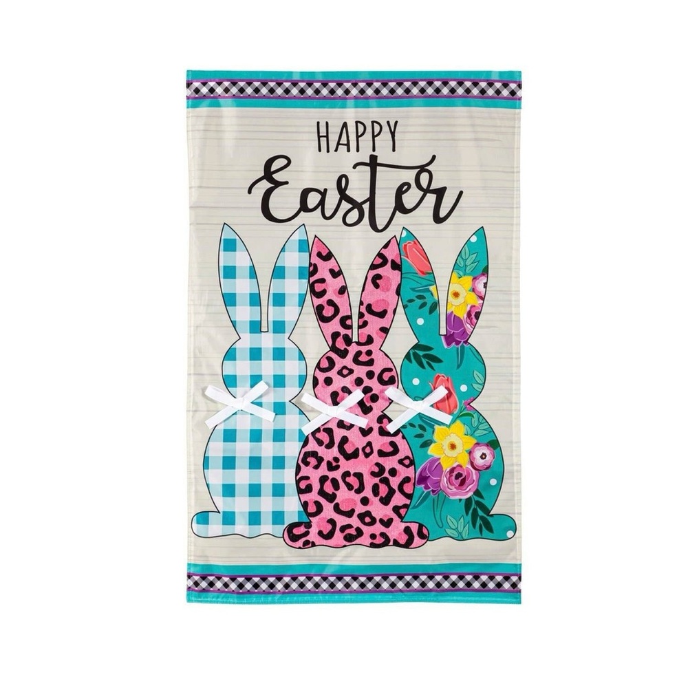 Evergreen BRIGHT BUNNIES EASTER GARDEN FLAG